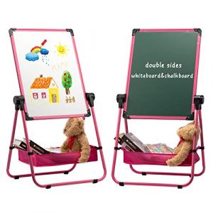 DOEWORKS Tableau Enfant Chevalet Tableaux Magnetiques Enfant avec U-Support, Chevalet Double Face Tableau Blanc et Noir, Hauteur Réglable & Rotation à 360°, Rose (HollyHOME Global, neuf)