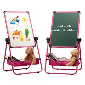 DOEWORKS Tableau Blanc pour Enfants Chevalet d'art pour Enfant Chevalet Avec sac de Rangement, Double-Face Tableau Blanc et Noir avec Support et Réglable 360 Degrés, Rose (ARTALL-UK, neuf)