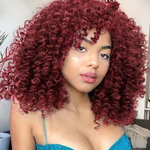 Colorful panda Perruques afro boucl&eacute;es pour femme - Longueur m&eacute;dinum - Cheveux synth&eacute;tiques naturels - Perruque afro cr&eacute;pue et boucl&eacute;e pour costume ou usage quotidien (rouge fonc&eacute;) (VivoCity, neuf)