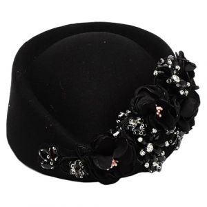 Aislor Femme Vintage Bonnet Beret &Eacute;glise Soiree Cocktail Pour Dame Retro Chapeau Fascinator Bibi Casquette Doux Aux Fleurs D&eacute;coration Noir Taille unique (Aislor EU, neuf)