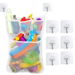 XYTAHDM Organisateur de jouets de bain,Organisateur de Jouets de Bain avec 6 Ventouses pour Enfants, rangement de jouets de baignoire, Filet Rangement Jouet pour Jouets de Bain et Salle de Bain (Newbilty OU, neuf)
