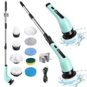 LWMTT Brosse Nettoyage Electrique Rotative, Brosse Electrique Nettoyage avec 9 Têtes de Brosse Brosse Rotative Électrique avec 2 Vitesses Réglables pour Sols Bains Cuisine Voiture - Vert (CONSTANSHOP, neuf)