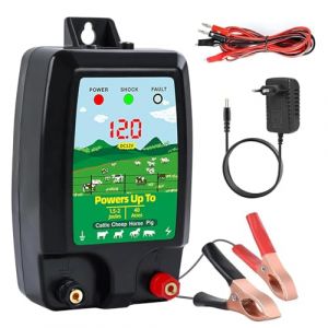 Hengrongshen Cloture Electrique 12V avec Affichage LED, &Eacute;lectrificateur de Cl&ocirc;ture &Eacute;lectrique pour Chiens Bovins Moutons Chevaux Animaux, Sortie 2J Haute Puissance Port&eacute;e jusqu&rsquo;&agrave; 10KM (HengRongSh-EU, neuf)