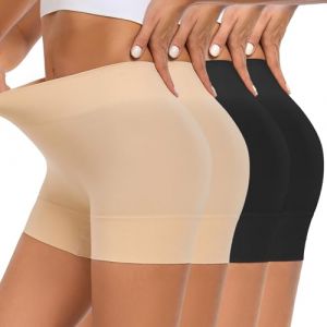 YADIFEN Short Cycliste Femme pour Robe Shorty Femme sous Jupe Douce Legging Court Boxer Shorts sans Couture Taille Haute Cale&ccedil;on pour L'&eacute;t&eacute; 2 Noir+2 Beige M (TIANYI-FR, neuf)