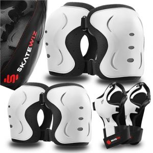 SKATEWIZ Genouill&egrave;re Enfant - Protection Bmx, Protection Roller Fille - Protege Genoux Skateboard - Trotinette Freestyle, Patins &agrave; Glace - IMPACT XS - Enfants Blanc (Niuri, neuf)