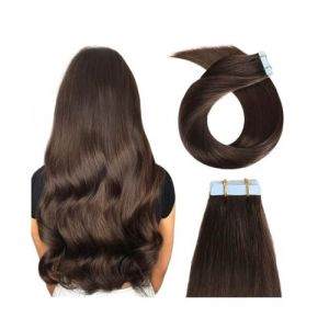 Extensions de cheveux Attaches lissantes invisibles sans coutures marron fonc&eacute;, 20 extensions de cheveux, 50 g Extensions de cheveux &agrave; bandes adh&eacute;sives en cheveux humains(26 inch) (birenyu, neuf)