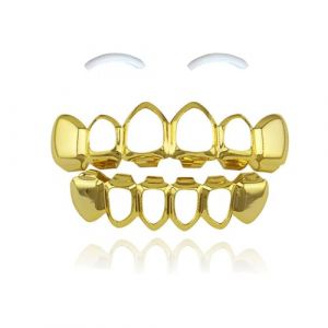 SSyang Grills Dentaires, Hip Hop Teeth Grills Faux Punk, 18K Hip Hop Dents, Haut en Bas Diamant Strass Dents Grillz Halloween Festival de Musique Party Hip Hop Rapper Décoration(Or,Style Creux) (luou, neuf)