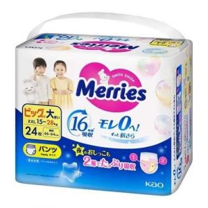 Diapers-culottes Merries XXL 15-28 kg 26 pièces (Couches bébé japonaises Merries , Moony "Japan Nappies" LTD, neuf)