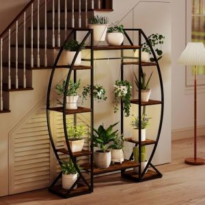 RELAX4LIFE Support Plante Intérieur avec Lumière de Croissance, Porte Plante Interieur Industriel, 10 Étagères, 3 Crochets, Étagère à Fleurs 160 CM avec Cadre en Métal, Décoration pour Salon Bureau (RELAX4LIFE, neuf)