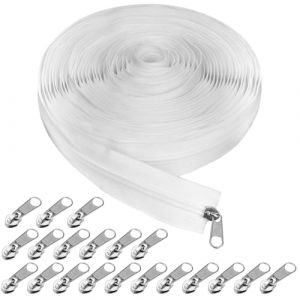 zrfgbxim #5 Fermetures &Eacute;clair Blanc 9.3 m, Fermeture &Eacute;clair au M&egrave;tre, Fermetures Eclair en nylon Sans Fin avec Curseur, Fermetures &agrave; Glissi&egrave;re pour Couture Couture et Travaux Manuels, avec 20 Curseurs (Shenzhen Xingyu Lei Technology Co., neuf)
