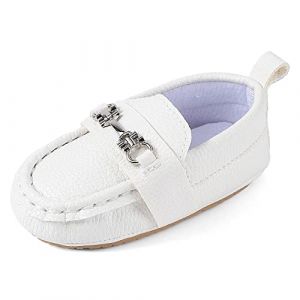MASOCIO Mocassin Bebe Garcon Chaussures Premier Pas Gar&ccedil;on B&eacute;b&eacute; 12 18 Chausson Antiderapante Taille 19.5 12-15 Mois Blanc (Ortego, neuf)