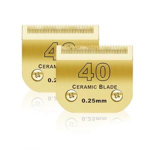 BESTBOMG 2 unité 40# Lame de Rechange pour toilettage de Chiens,Compatible avec Les séries Heiniger/Moser Max45 /Andis/Oster A5 Tondeuse pour Chien,Taille #40 Couper Longueur 1/100" (0,25mm),Or (sodaer555, neuf)