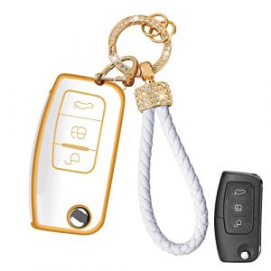 Yumzeco Coque en Silicone pour Clé Voiture,3 Bouton Protection TPU Souple pour Clé Compatible avec Ford Fiesta Mondeo Galaxy Fusion Focus,Étui Housse pour Keyless Télécommande-Blanc (Yumzeco Yumzeco, neuf)
