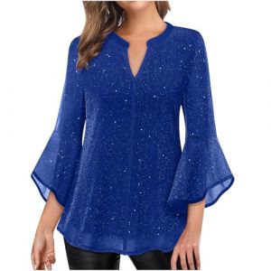 Femme Blouse à Paillettes Col Croisé en V Cache-Cœur Pailletté à Manches 3/4 à Taille Plissée Haut à Sequins Chic et Élégant Haut a Paillette Femme Soiree Disco Chemisier Tenue de Fete Pas Cher (⭐⭐⭐⭐⭐AEGJEGVD⭐⭐⭐⭐⭐, neuf)