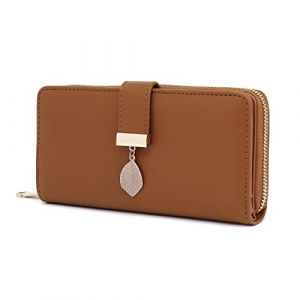 TANTOMI Portefeuille Femme en Cuir Synth&eacute;tique Lisse et Doux, Porte Monnaie Femmes Grand et au Format Long, Porte Feuille Femme de tr&egrave;s Belles Couleurs avec de Nombreux Compartiments (Marron) (Caliyo, neuf)