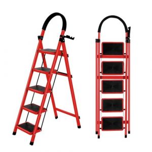 OHMG Escabeau 5 Marches avec Plateforme de Travail, Charge 150 kg Escabeau Pliable, Larges Marche Pied Pliable Antid&eacute;rapantes, Tabouret en Acier Marche Pied Adulte,Charge 180 kg (jusiZL, neuf)