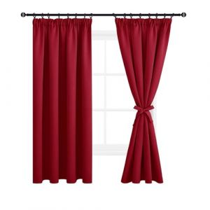 DWCN Lot de 2 Rideaux Occultant avec Cravates Rideau Isolant Thermique Anti Froid Galon Fronceur Rideau de Porte Salon Désign Moderne Balcon Chambre Cuisine, Rouge - 140 x 175 cm (Largeur x Hauteur) (DWCN EU, neuf)