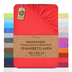 NatureMark Drap-housse en microfibre pour lit à sommier tapissier et pour lit à eau - 200 x 220 cm - Hauteur de bonnet 40 cm - 200 x 220 cm - 100 % polyester - Rouge (cottonrich, neuf)