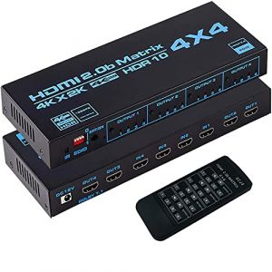 HDMI Matrix 4x4 4K @60Hz Répartiteur de Commutation Matricielle HDMI Prise en Charge Dolby Vision RGB 8: 8: 8 HDR10 HDMI 2.0b HDCP 2.2 EDID Management et Télécommande (ZHONGMEI YOUPIN, neuf)