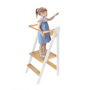Tour d Observation Enfant, Tour Montessorienne d'apprentissage Pliable Multi-usages Tour d'apprentissage en Bois Naturel de Bouleau, Pliable, Sécurité-88 * 45 * 45 cm-blanc (Hechheu, neuf)