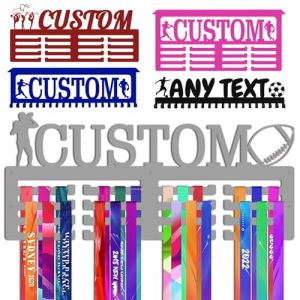 Argent Porte Médaille Personnalisé avec Prenom Logo Présentoir à Medaille Personnalisée pour Football Gymnastique Judo Ballet Enfant Garçon Fille Cadeau Personnalisé Présentoir de Sport en Méta (Lokfun, neuf)