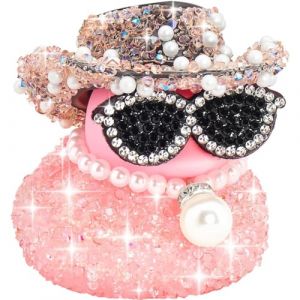 OIXEYA D&eacute;coration de voiture en caoutchouc avec strass, Canard en caoutchouc amusant, Mini canard avec chapeau de cowboy brillant, Collier et lunettes de soleil pour voiture, bureau, bureau (DINODANUBE TRADING, neuf)