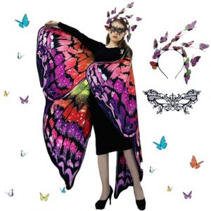 Ailes de F&eacute;e Adulte Ch&acirc;le,Ailes de Papillon Adulte Cape,Cape Papillon,Costume d'ailes de Papillon pour Femme,Cape d'ailes de Papillon,pour Carnaval,F&ecirc;te,Danse,Mascarade,Halloween (HUIKUANGEU, neuf)