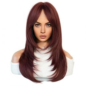 Giwnhvx 64 cm Perruque de Simulation Européenne et Américaine Femme Cheveux Longs Centre Séparé Tête Complète Ensemble Cheveux Longs Femme Ensemble Tête Perruque Facile à Utiliser, A (xuxiachuanyu, neuf)