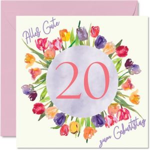 20&egrave;me carte d'anniversaire pour femme - Bouquet de tulipes aquarelle - Joyeux anniversaire pour femme de 20 ans - Pour fille, s&oelig;ur, tante, cousine, 145 mm - Vingti&egrave;me anniversaire (Stuff 4, neuf)