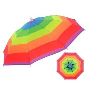 Qidures Chapeau Parapluie, 52cm Parapluie De Tete Pliable Pour Adultes Et Enfant Chapeaux De Soleil Avec Bande &Eacute;lastique Casquette De Parasol Arc-en-Ciels Pour Golf, Plage, Randonn&eacute;e, Jardinage (qirens, neuf)