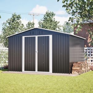 Grande cabane de Jardin en métal 300 x 252 x 191 cm XXXL Abri de Jardin avec Toit en Pente Abri de Jardin Entrepôt Anthracite (10 * 8 Black) (GUANYI-USA, neuf)