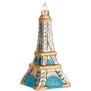 BRUBAKER Tour Eiffel - Paris D&eacute;coration - Blanc, Or et Bleu - Boule de No&euml;l en Verre Peinte &agrave; la Main - 14 cm - D&eacute;coration d'arbre de No&euml;l Souffl&eacute;e &agrave; la Bouche - Figure Dr&ocirc;le Pendentif D&eacute;co (BRUBAKER (Der Schnellversender!), neuf)