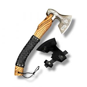 HACHE DE D&Eacute;CORATION VIKING LARP, CADEAU POUR LES FANS DE VIKING, &Eacute;tui de transport, rev&ecirc;tement antiadh&eacute;sif, lame en acier de haute qualit&eacute; - manche en bois, longueur : 52 cm, 1 kg Cadeau d'anniversair (Wikinger Reise, neuf)