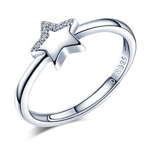 Yumilok Bague ajustable en Argent 925 pour femme fille, bague &eacute;toile mignonne, orn&eacute; zircon brillant, Bague ouverte, bague de mariage (Yumilok, neuf)