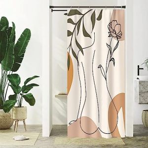 Uiiooazy Rideau Douche 90x180cm, Rideau de Douche Étroit Anti Moisissure Boheme Femme Abstrait Feuilles Vert Petit Rideaux de Baignoire Tissu Lavable Imperméable Rideaux Salle de Bain avec 6 Crochets (dongguibinjingpinxiaodianpu, neuf)