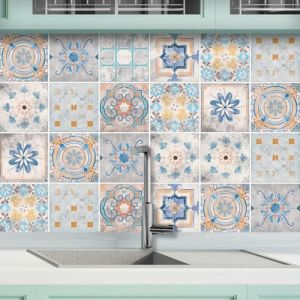 AREDE 32 x Feuilles Mural Stickers Carrelage 2D Imperméables Carreau de Ciment Adhesif, Autocollants Carreaux Dosseret pour Cuisine, Salle de Bain la Décoration à la Maison / 15 x 15 cm / T1063 (AREDE HOME DECOR, neuf)