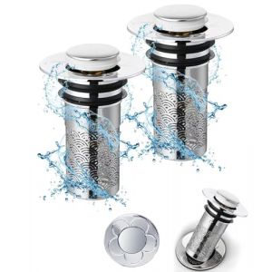 2 Pi&egrave;ces Bonde de Lavabo Universel Pop Up,34-40mm Bouchon de Lavabo Pop-Up Universel avec Filtre Anti-Clogging,Flitre de Vidange Anti-Bloqu&eacute;,Accessoire Bouchon Baignoire pour Lavabo Cuisine Bain-Fleur (Tesyeux-EU, neuf)