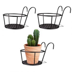 Hachera 3 Pi&egrave;ces Support Pot De Fleur Ext&eacute;rieur, Pot Plante Garde Corps Suspendu Cl&ocirc;ture, Support Fleurs Rond Crochet, Paniers De Fleurs Suspendus en Fer, Convient pour Balcon, Jardiniere, Cl&ocirc;ture (Lemonsearch, neuf)