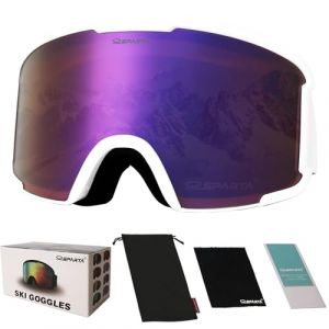 OUTDOORSPARTA Lunettes de sports de neige - lunettes de ski compatibles avec les casques pour hommes et femmes, protection 100% UV (5. Cadre blanc, plein Objectif miroir violet) (OutdoorSparta, neuf)