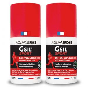 Lot x2 GSIL Sport - Roll'on Anti-Douleur - Action Chauffante - Pr&eacute;pare les Muscles & Articulations du Sportif - Arnica, Silicium V&eacute;g&eacute;tal & Huiles Essentielles - 2x 50 ml (Abiocom, neuf)