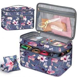 FINPAC Trouse a Coudre, Sac Rangement pour Kit de Couture Double Couche, Organisateur pour Accessoire Couture pour aiguilles, fil et Autres Matériel de Couture (Aucun Accessoire Inclus), Hibiscus (Kenobee-EU, neuf)