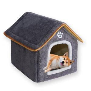 Grand lit d'intérieur lavable pour animal de compagnie apaisant et anti-anxiété avec coussin doux - Lit chaud et antidérapant (M-37 x 34 x 40 cm, gris) (ping bu, neuf)