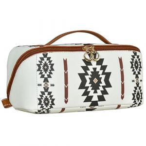 Trousse de maquillage Boho capacit&eacute; en cuir PU, trousse de toilette voyage &eacute;tanche pour femme &ndash; &Eacute;tui transport unique style boh&egrave;me (blanc) Western, Boho, cuir Mak (Msocorunws, neuf)