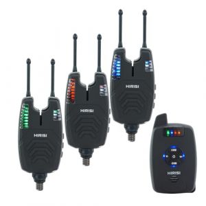 Hirisi Tackle Kit d'alarme sans fil pour p&ecirc;che &agrave; la carpe - 4 alarmes et 1 r&eacute;cepteur - D&eacute;tecteur de touche complet - Avec radio (SX1-3) (Hirisi Fishing Tackle, neuf)