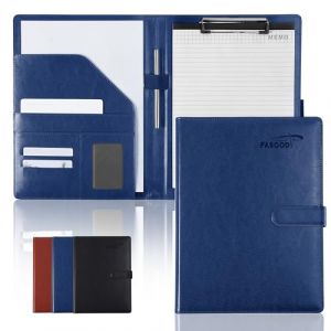 Conférencier A4 avec porte-bloc, porte-document en cuir PU, porte-bloc avec compartiments pour documents, porte-stylo, rabat et fermeture magnétique, bleu (SOFIA DYC BUSINESS SL, neuf)