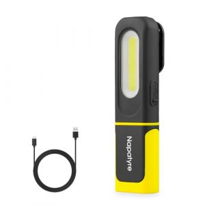 Napatyre Lampe de Travail, 800LM Baladeuse LED Lampe Atelier avec Rotation &agrave; 360 degr&eacute;s, 3 Modes Lampe de Poche LED Rechargeable avec Base Magn&eacute;tique pour Garage/Camping/Urgence (1 Pi&egrave;ce) (Napatyre Store, neuf)