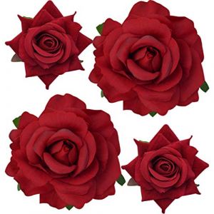 WREWING Lot de 4 pinces à cheveux en tissu avec motif de roses pour femmes et filles, accessoires de style mexicain pour fête de mariage, fête des mères, rouge (shixianjinzeyangxinxizixunyouxian, neuf)