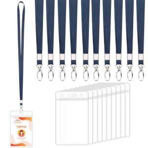 Segus Porte Carte Tour de Cou, 10 Pièces Tour de Cou Badge avec Lanyard, Porte Badge avec Cordon, Transparent et Imperméable, pour Bureau, École, Entreprise (Bleu Foncé, Vertical) (Segus, neuf)