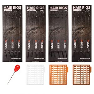 Luroad Montage de Cheveux pour la Pêche à la Carpe - 20 PCS Hameçons à Carpe incurvés barbelés, Hameçon tressé Carpe Accessoires avec boilie rig Carpe Leader, 3 Bouchons bouillette,Taille 2 4 6 8 (echoapple, neuf)