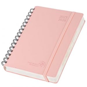 POPRUN Agenda 2025 2026 Journalier 21,5 x 14,5 cm, D'Août 2025 à Juil 2026 12 Mois 1 Page par Jour A5 Agenda, Planner Scolaire Couverture Souple en PU Cuir Spirale, Papier 80g/m², Rose Doux (Time Works Wonders, neuf)